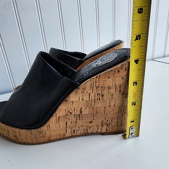 Vince Camuto Chaisen Platform Cork Wedges Black Leather Women's Sandals Sz 7M - Picture 8 of 12